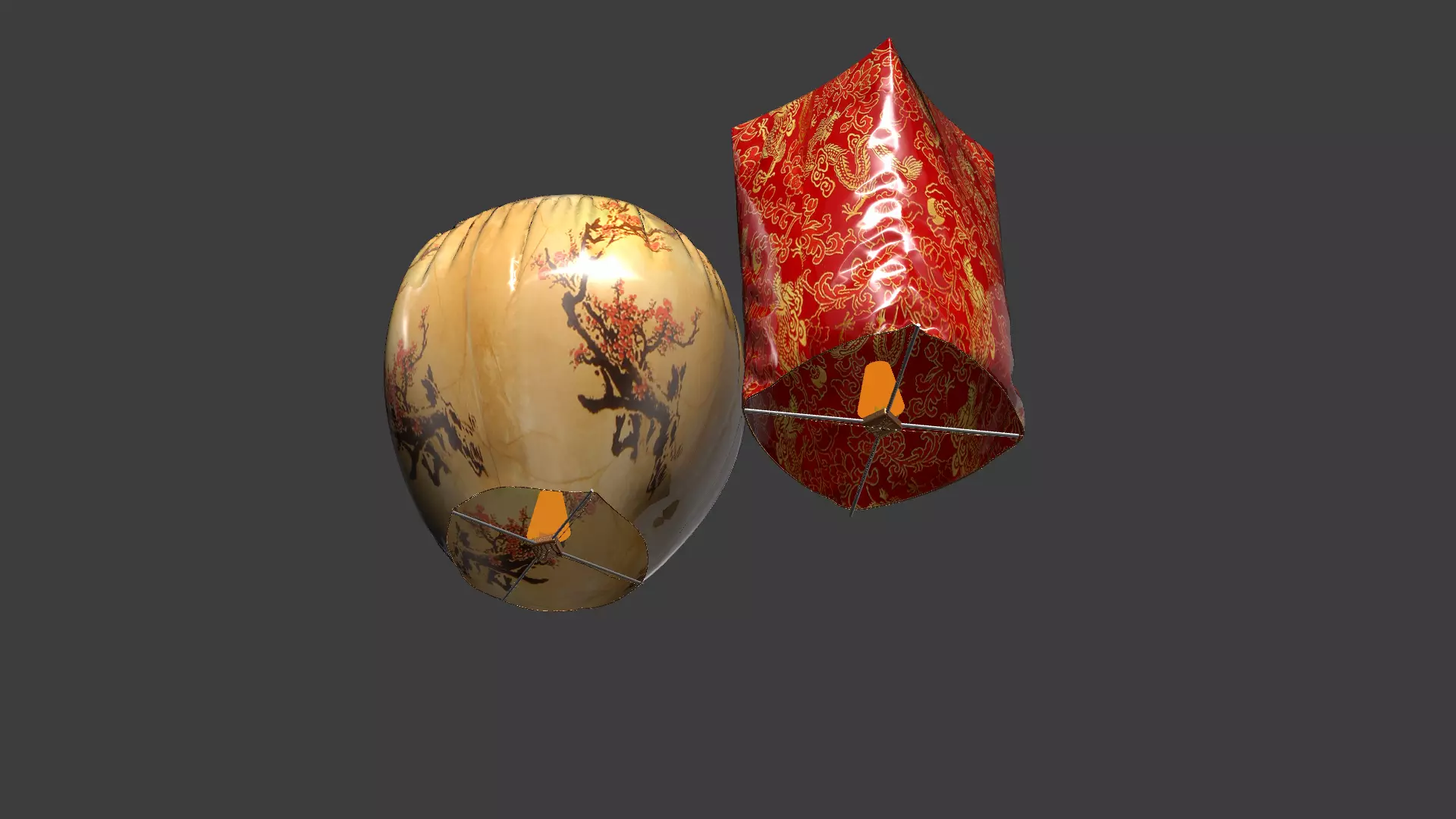 Chinese sky lantern Low-poly 3D model_4