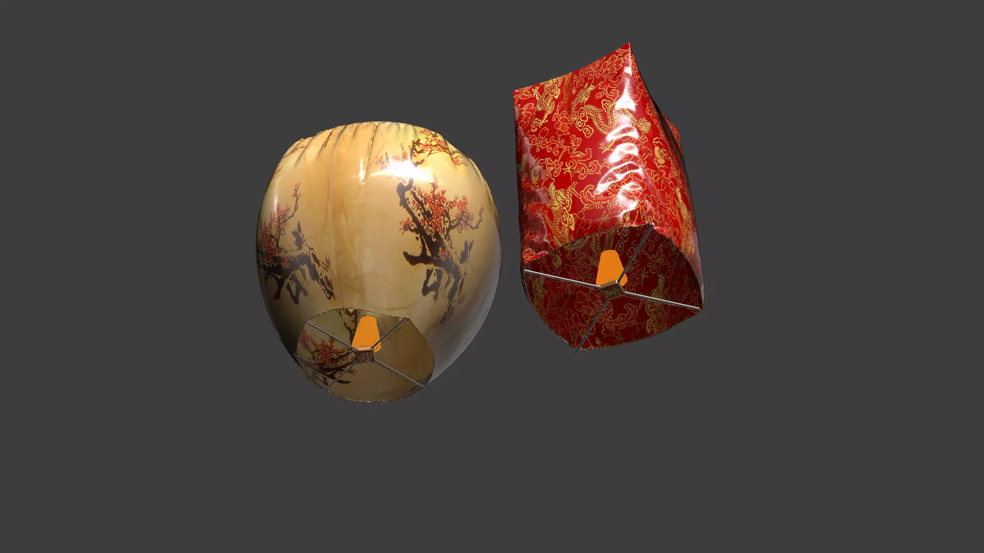 Chinese sky lantern Low-poly 3D model_8