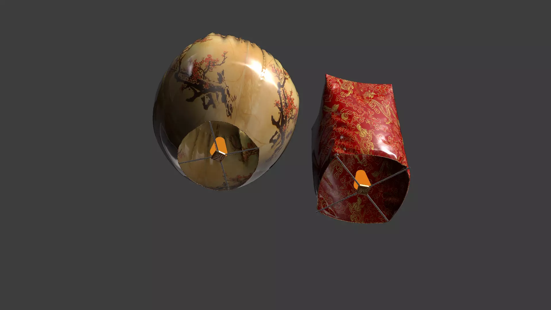 Chinese sky lantern Low-poly 3D model_6