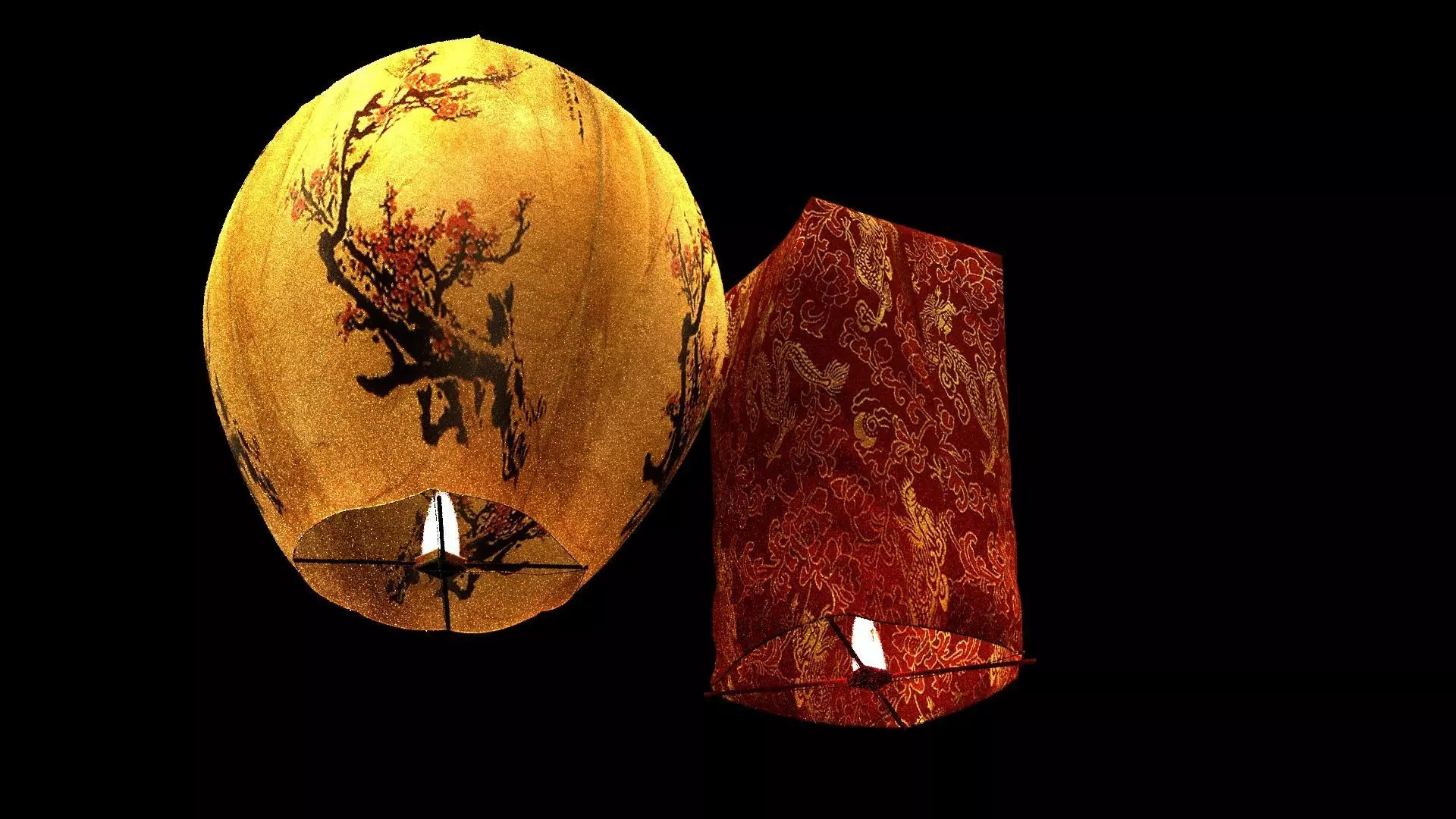 Chinese sky lantern Low-poly 3D model_7