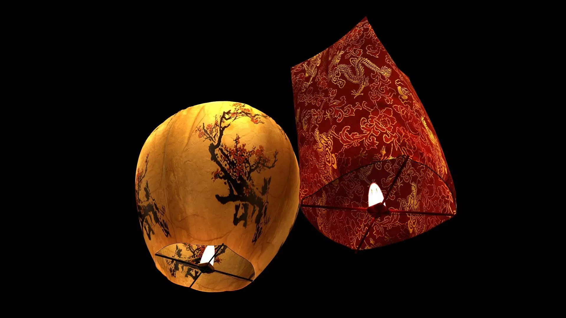 Chinese sky lantern Low-poly 3D model_3