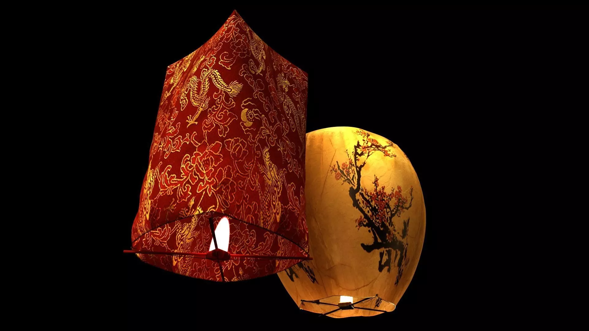 Chinese sky lantern Low-poly 3D model_5