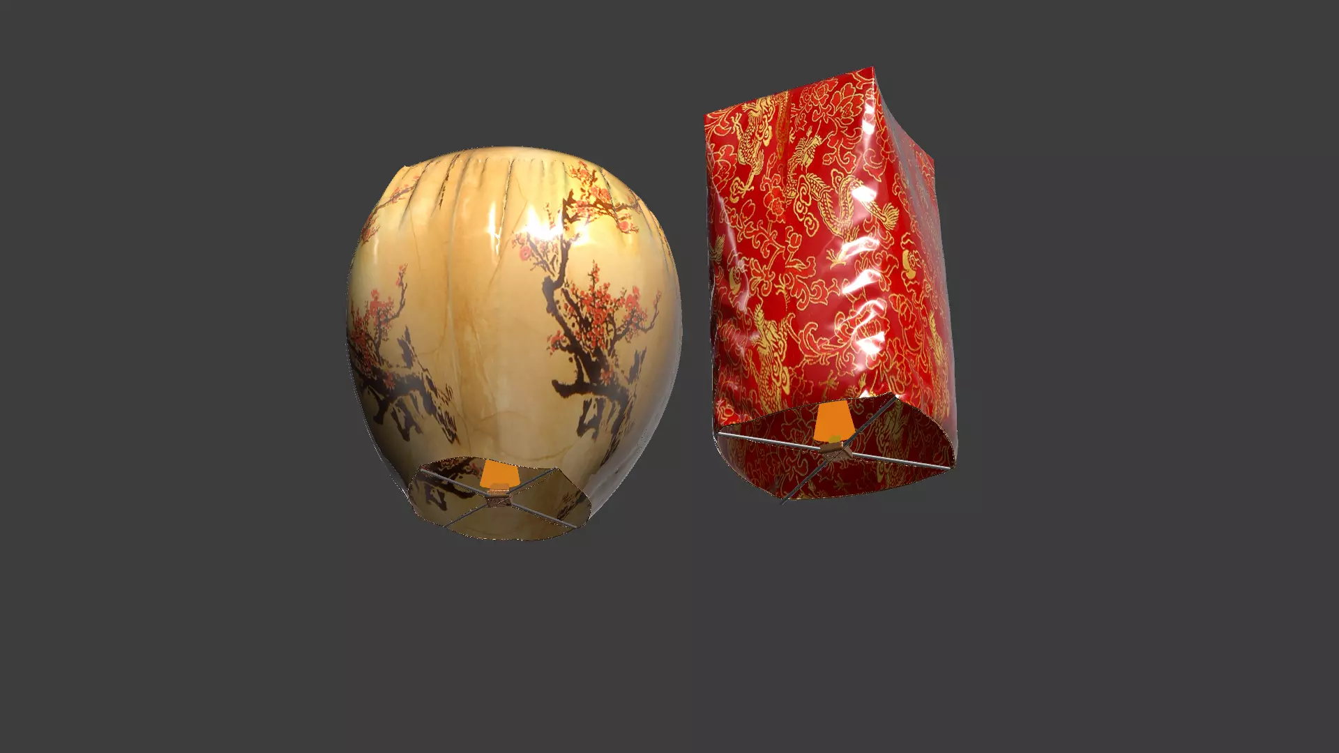 Chinese sky lantern Low-poly 3D model_2