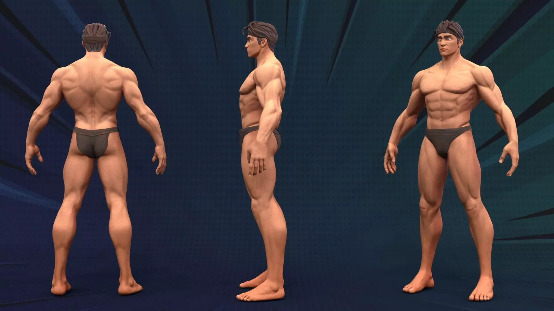 Stylized Body Hero Man Anatomy Game Films Low-poly 3D model_4