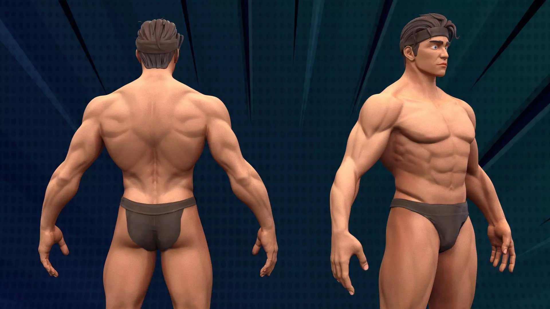 Stylized Body Hero Man Anatomy Game Films Low-poly 3D model_6