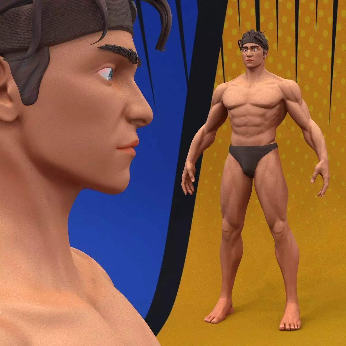 Stylized Body Hero Man Anatomy Game Films Low-poly 3D model_1
