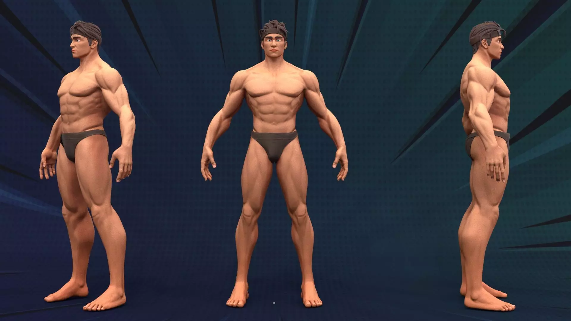 Stylized Body Hero Man Anatomy Game Films Low-poly 3D model_3