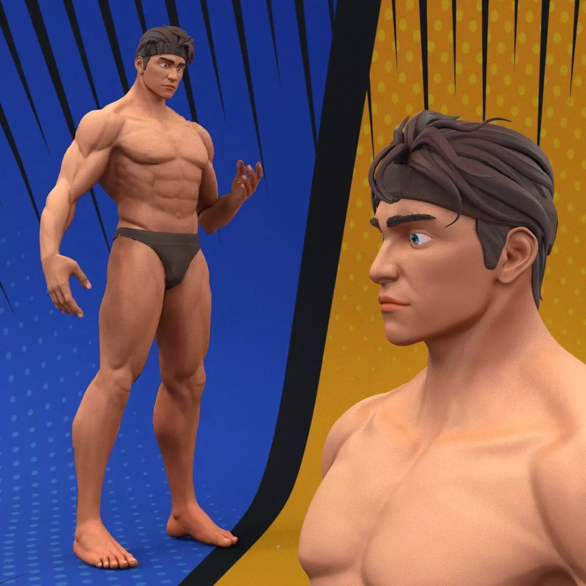 Stylized Body Hero Man Anatomy Game Films Low-poly 3D model_2