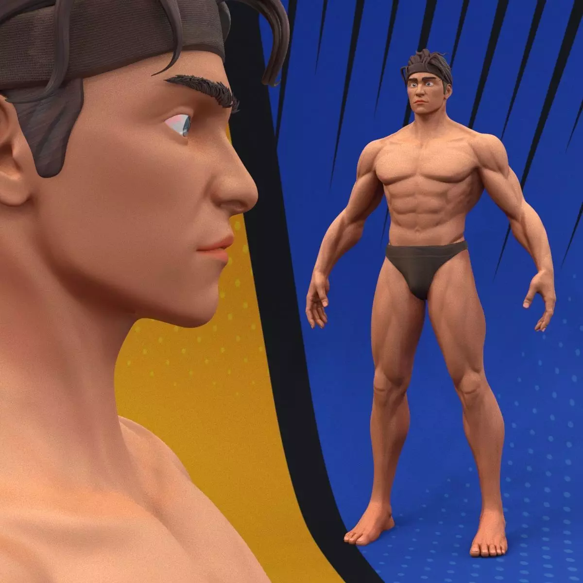 Stylized Body Hero Man Anatomy Game Films Low-poly 3D model_10