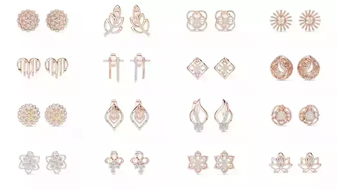 507 Diamond  Woman Earring 3DM STL OBJ FBX 3 Color Render Video 3D Model Collection