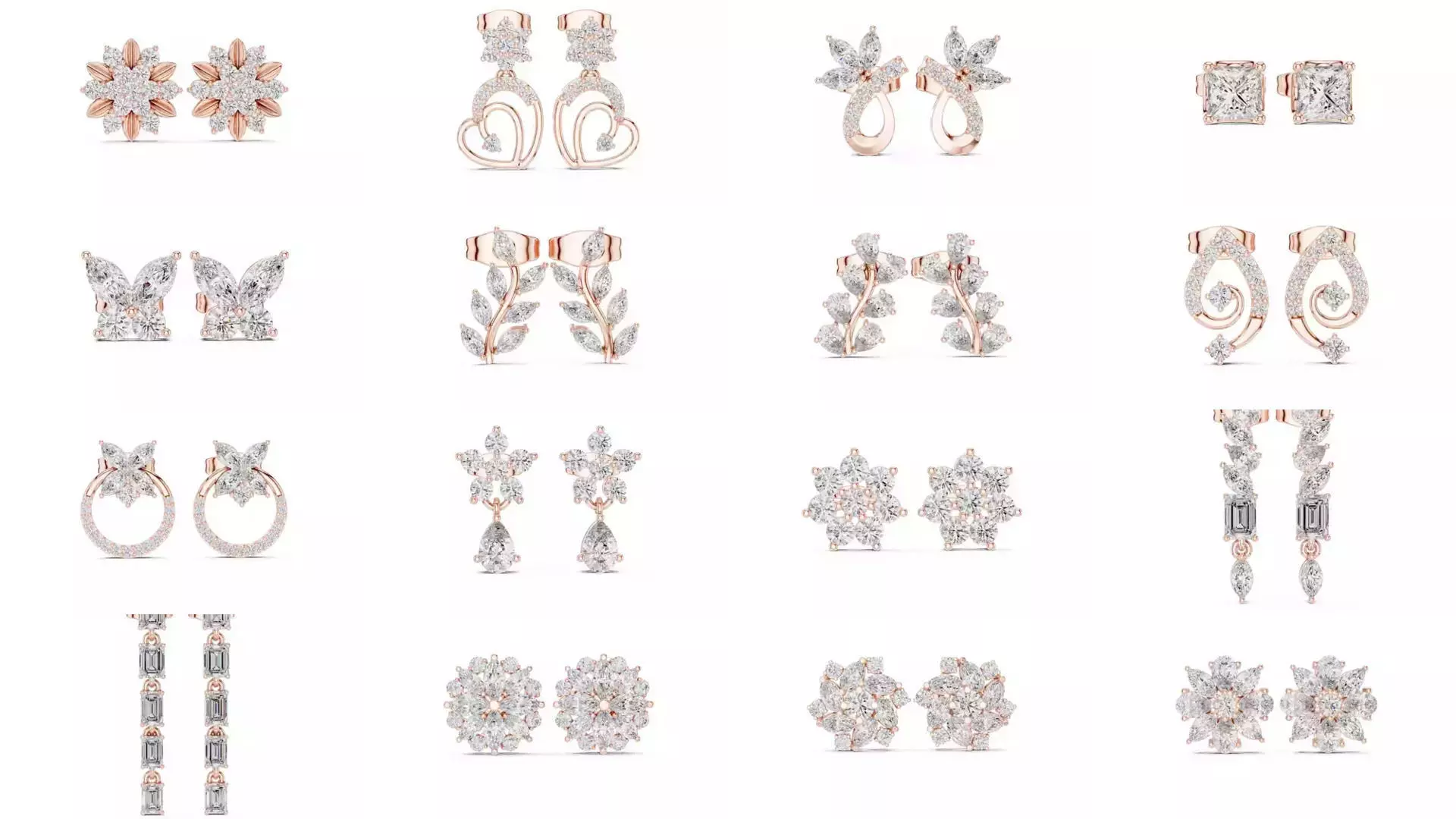 507 Diamond  Woman Earring 3DM STL OBJ FBX 3 Color Render Video 3D Model Collection_56