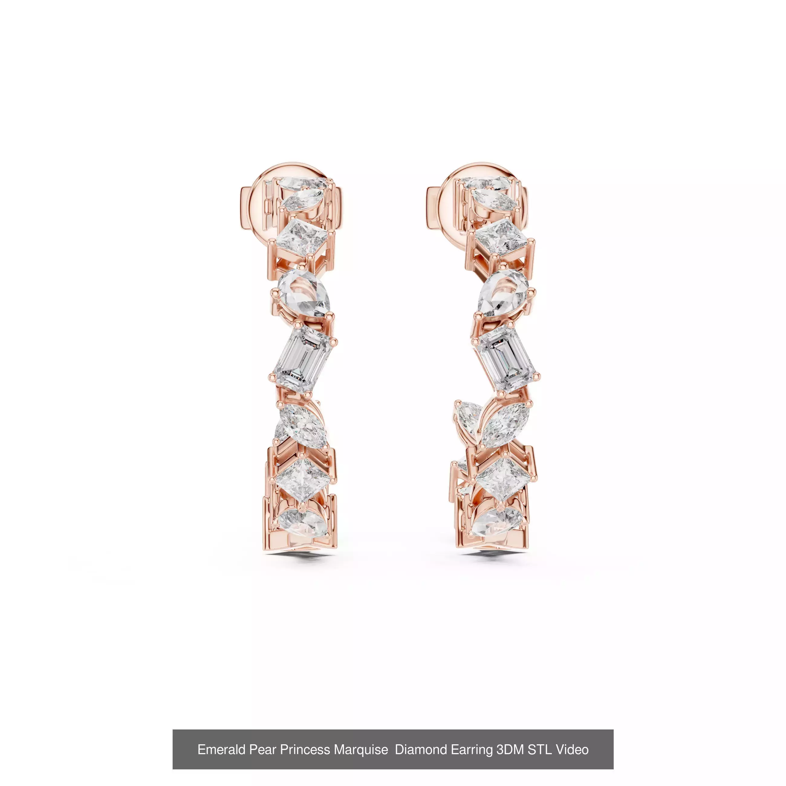 507 Diamond  Woman Earring 3DM STL OBJ FBX 3 Color Render Video 3D Model Collection_159