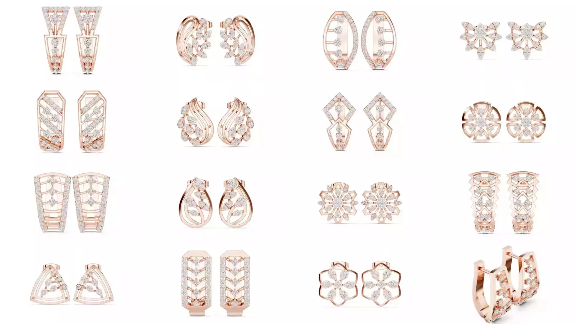 507 Diamond  Woman Earring 3DM STL OBJ FBX 3 Color Render Video 3D Model Collection_8