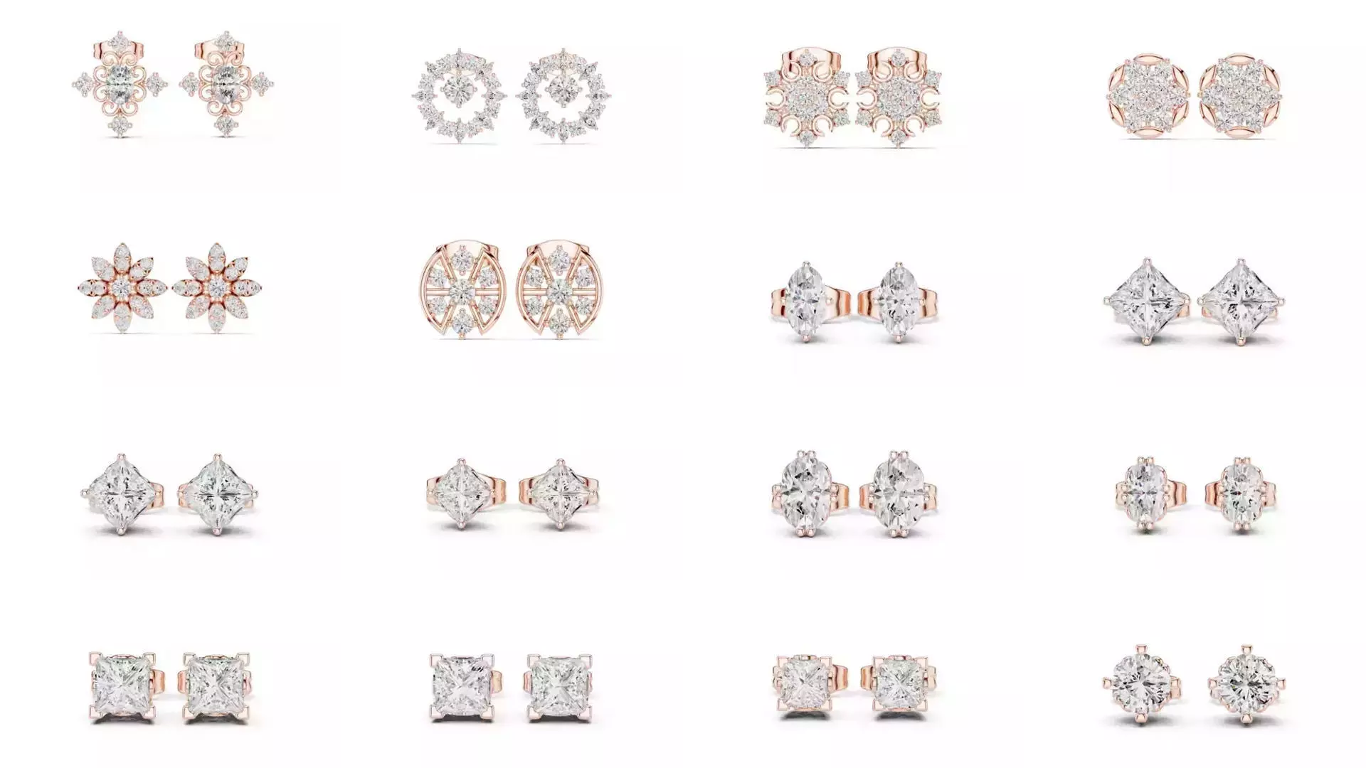 507 Diamond  Woman Earring 3DM STL OBJ FBX 3 Color Render Video 3D Model Collection_68