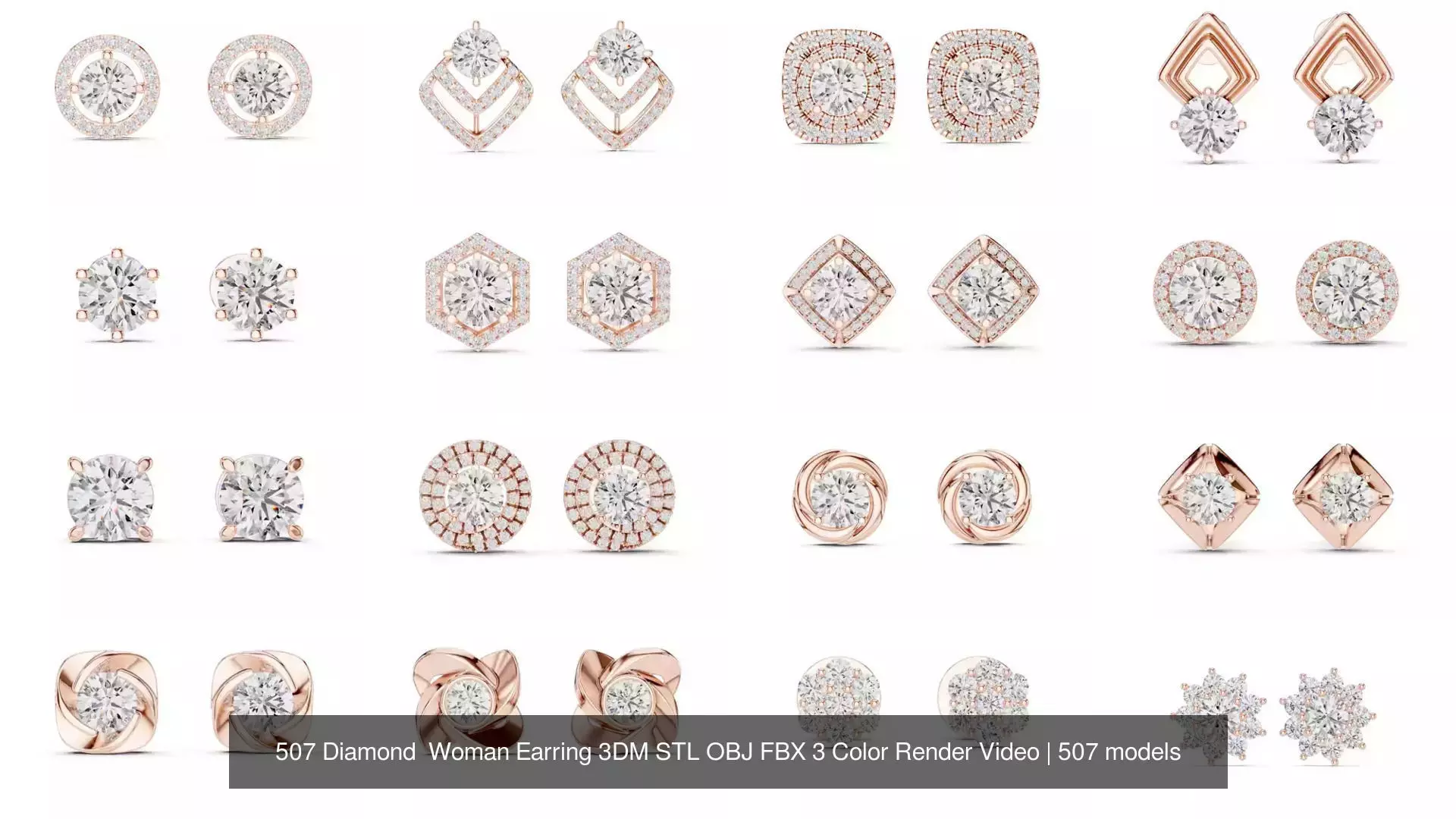 507 Diamond  Woman Earring 3DM STL OBJ FBX 3 Color Render Video 3D Model Collection_40