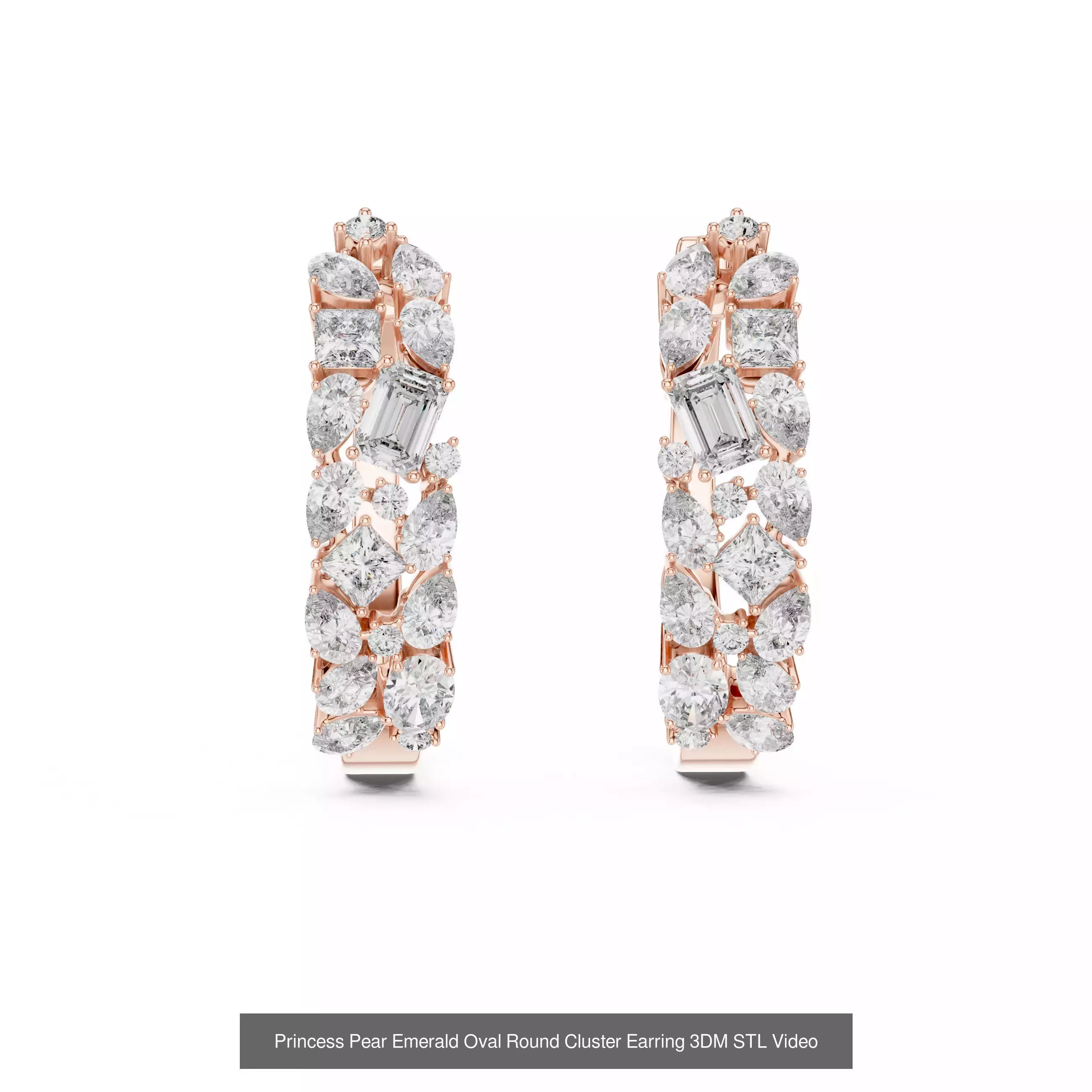 507 Diamond  Woman Earring 3DM STL OBJ FBX 3 Color Render Video 3D Model Collection_146
