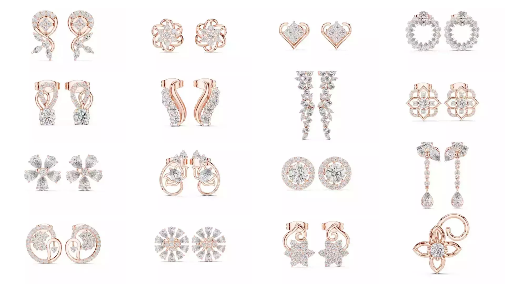 507 Diamond  Woman Earring 3DM STL OBJ FBX 3 Color Render Video 3D Model Collection_50