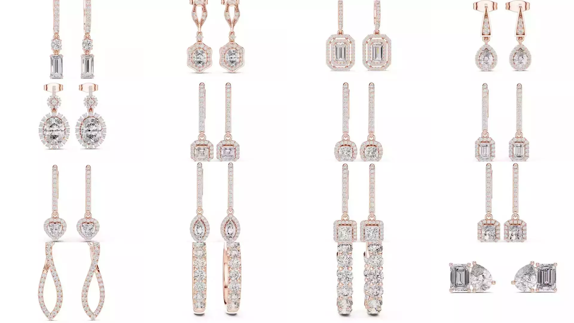 507 Diamond  Woman Earring 3DM STL OBJ FBX 3 Color Render Video 3D Model Collection_42