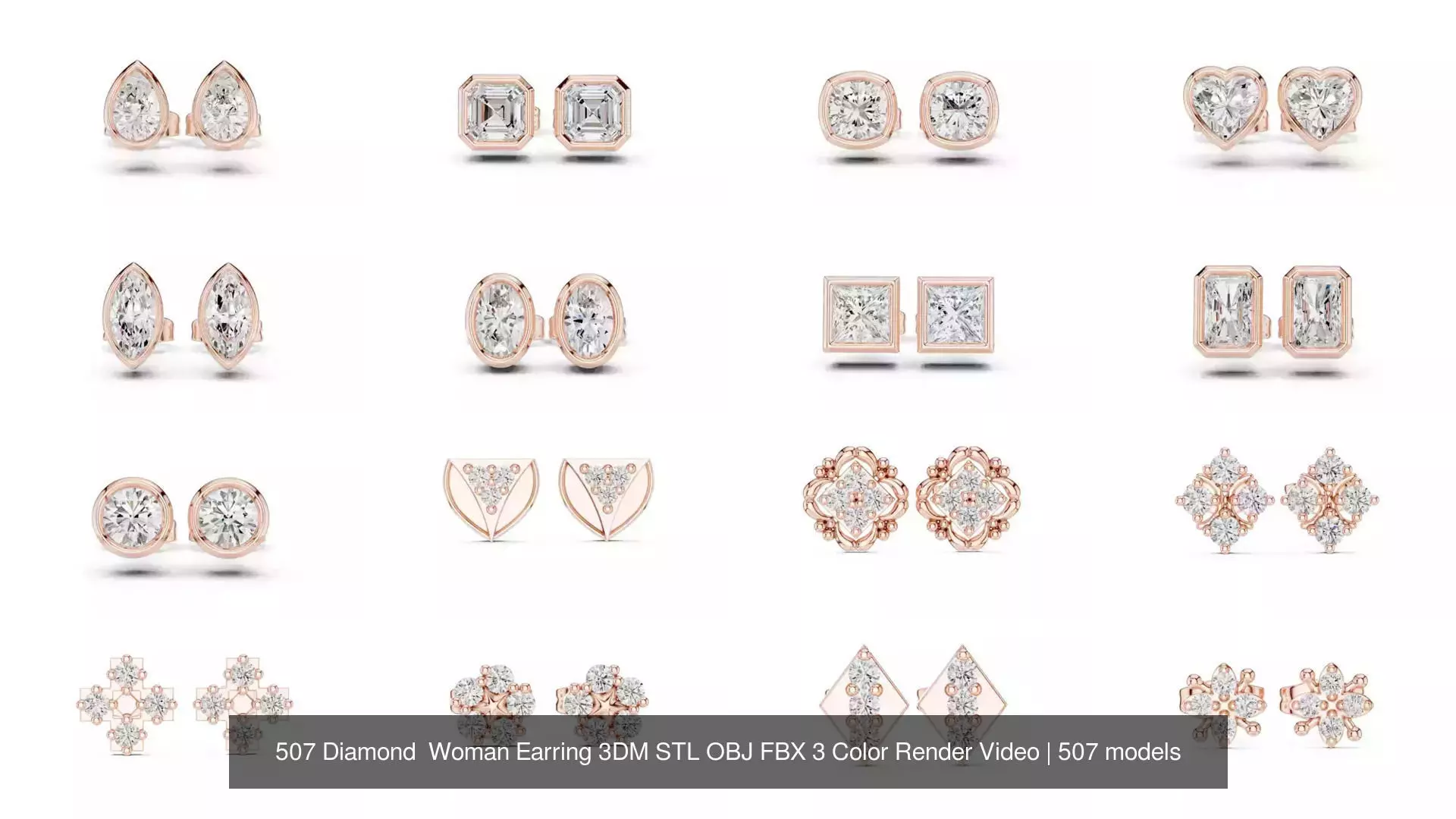 507 Diamond  Woman Earring 3DM STL OBJ FBX 3 Color Render Video 3D Model Collection_72