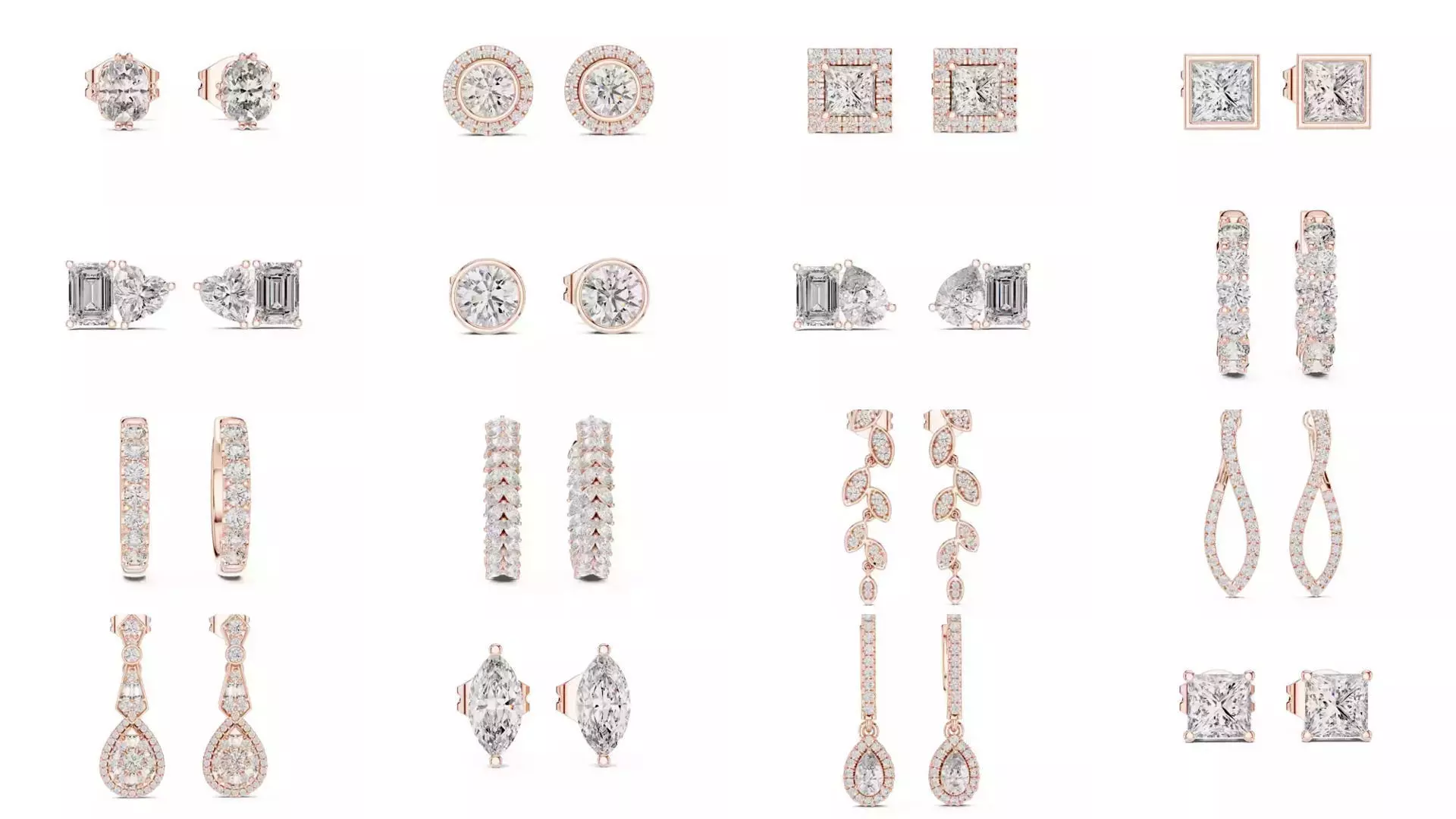 507 Diamond  Woman Earring 3DM STL OBJ FBX 3 Color Render Video 3D Model Collection_14