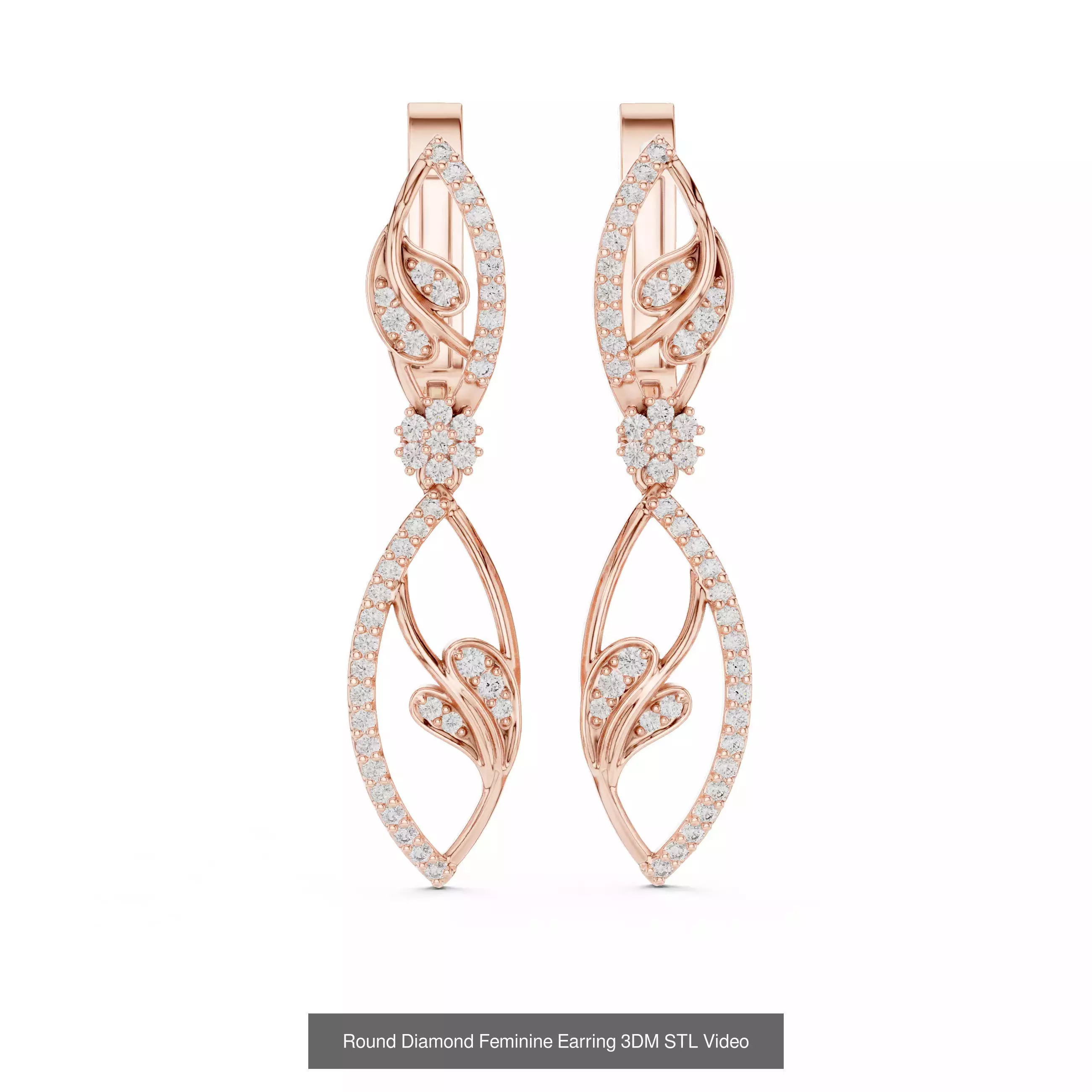 507 Diamond  Woman Earring 3DM STL OBJ FBX 3 Color Render Video 3D Model Collection_55