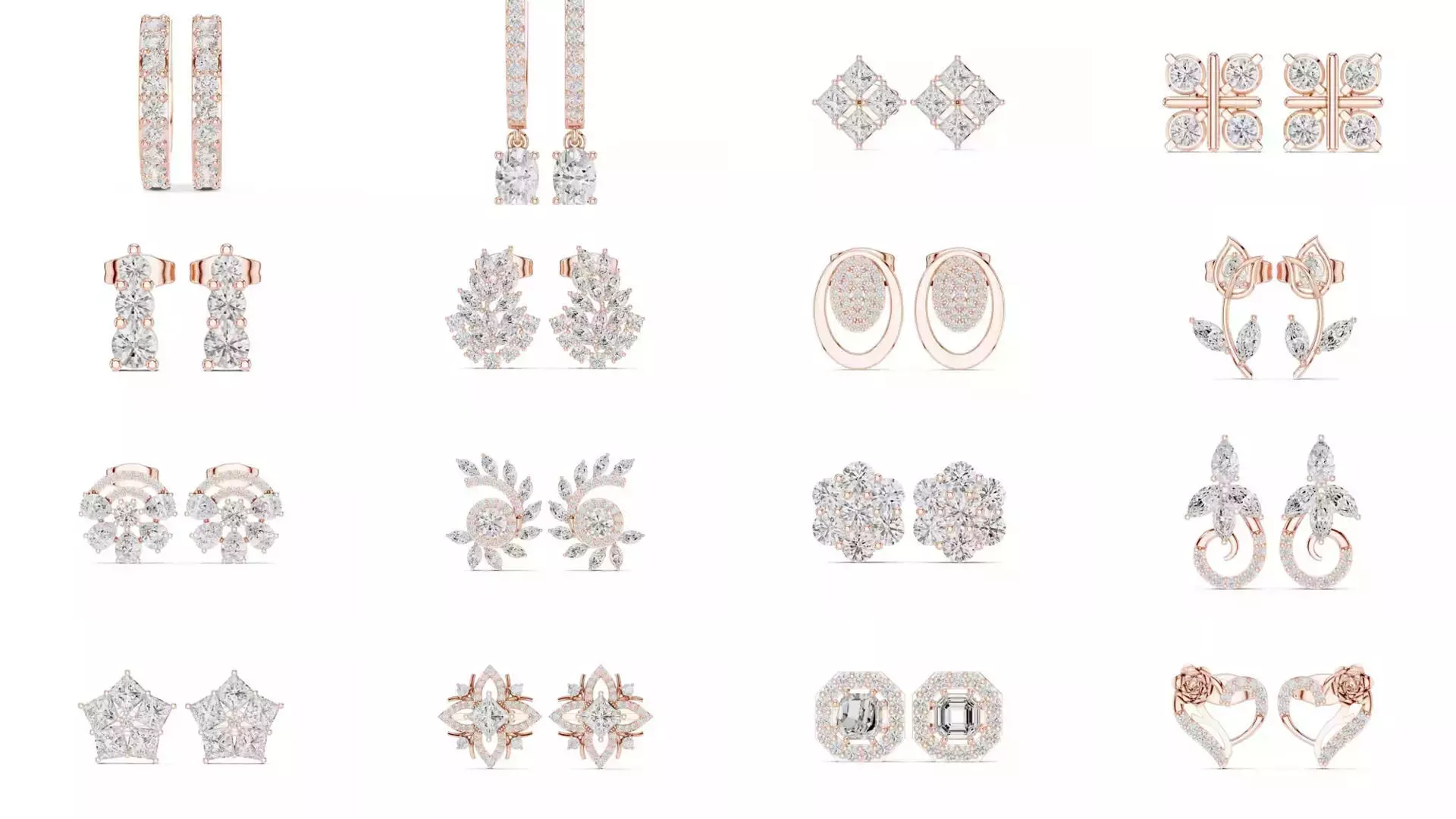 507 Diamond  Woman Earring 3DM STL OBJ FBX 3 Color Render Video 3D Model Collection_27