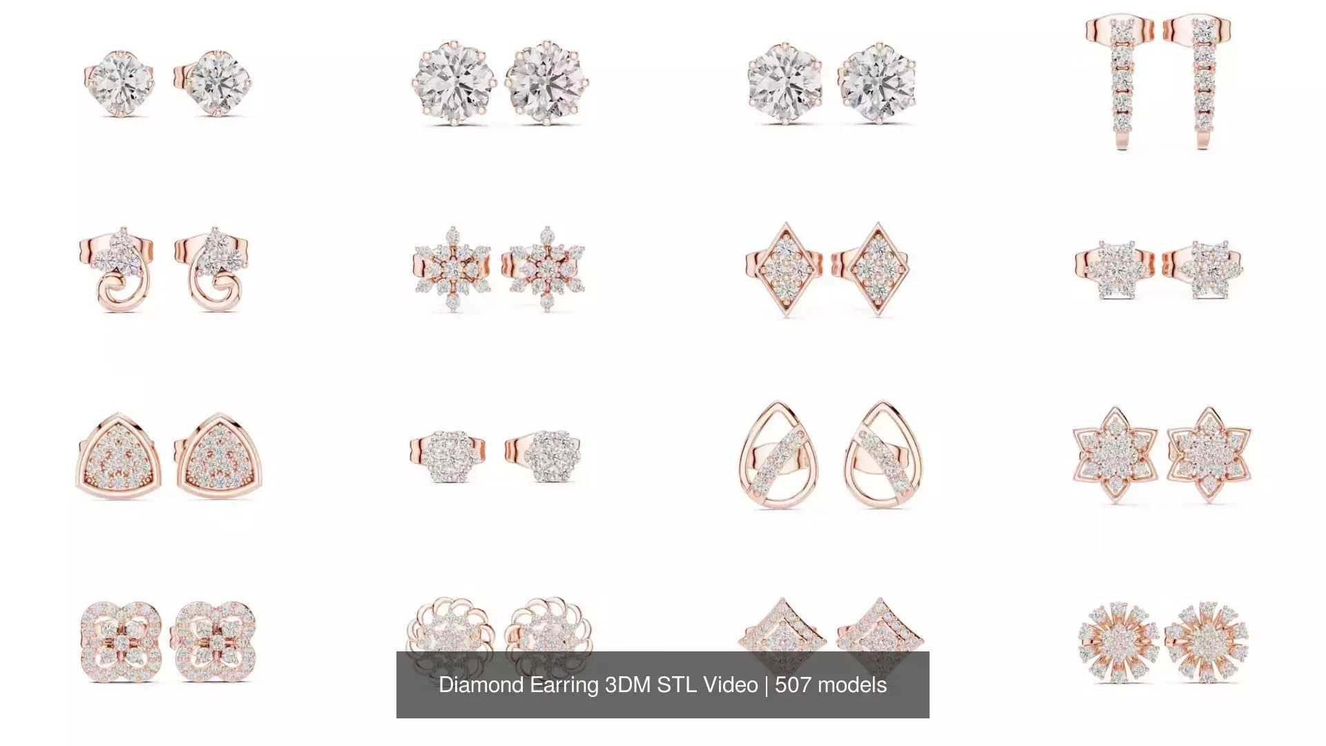 507 Diamond  Woman Earring 3DM STL OBJ FBX 3 Color Render Video 3D Model Collection_77