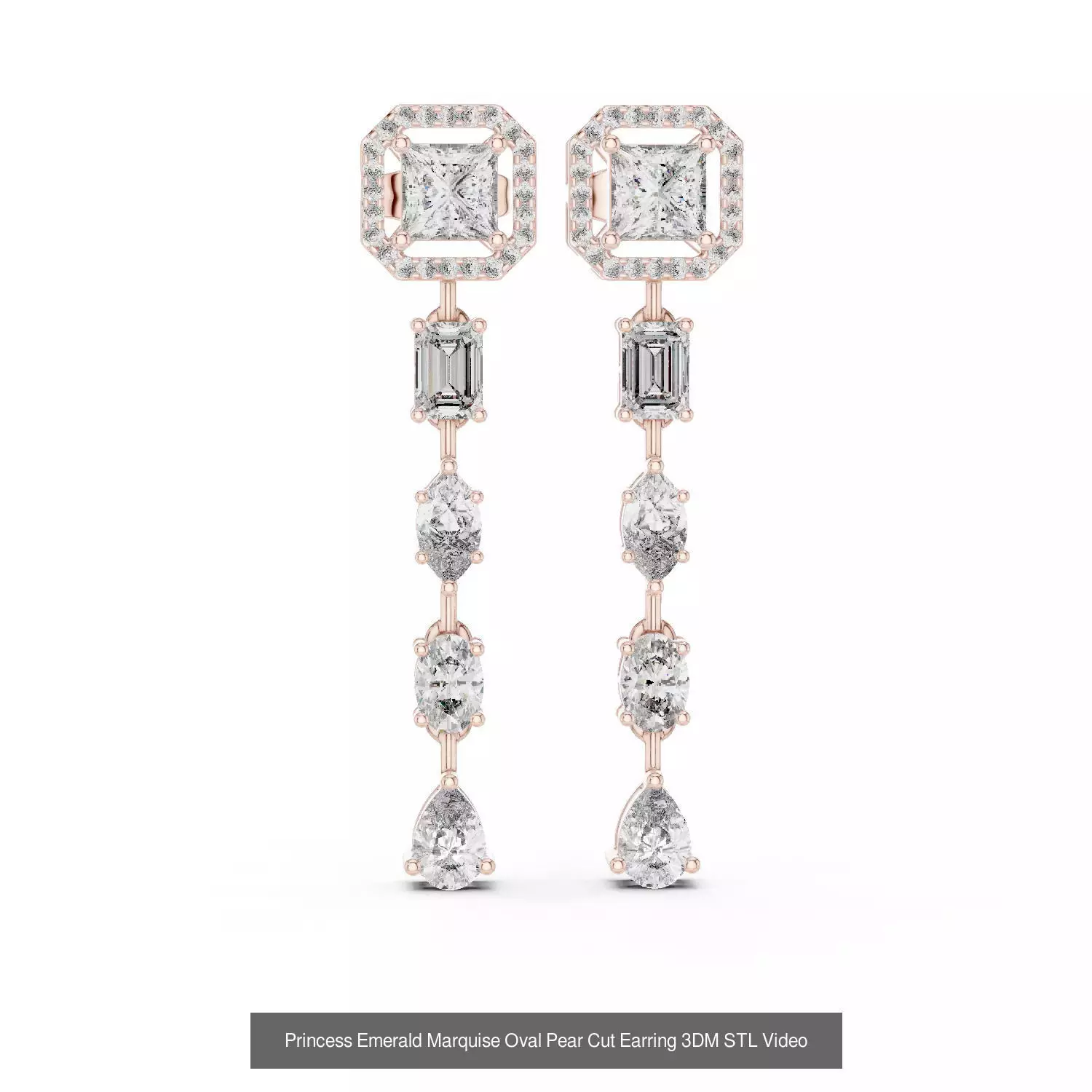 507 Diamond  Woman Earring 3DM STL OBJ FBX 3 Color Render Video 3D Model Collection_89