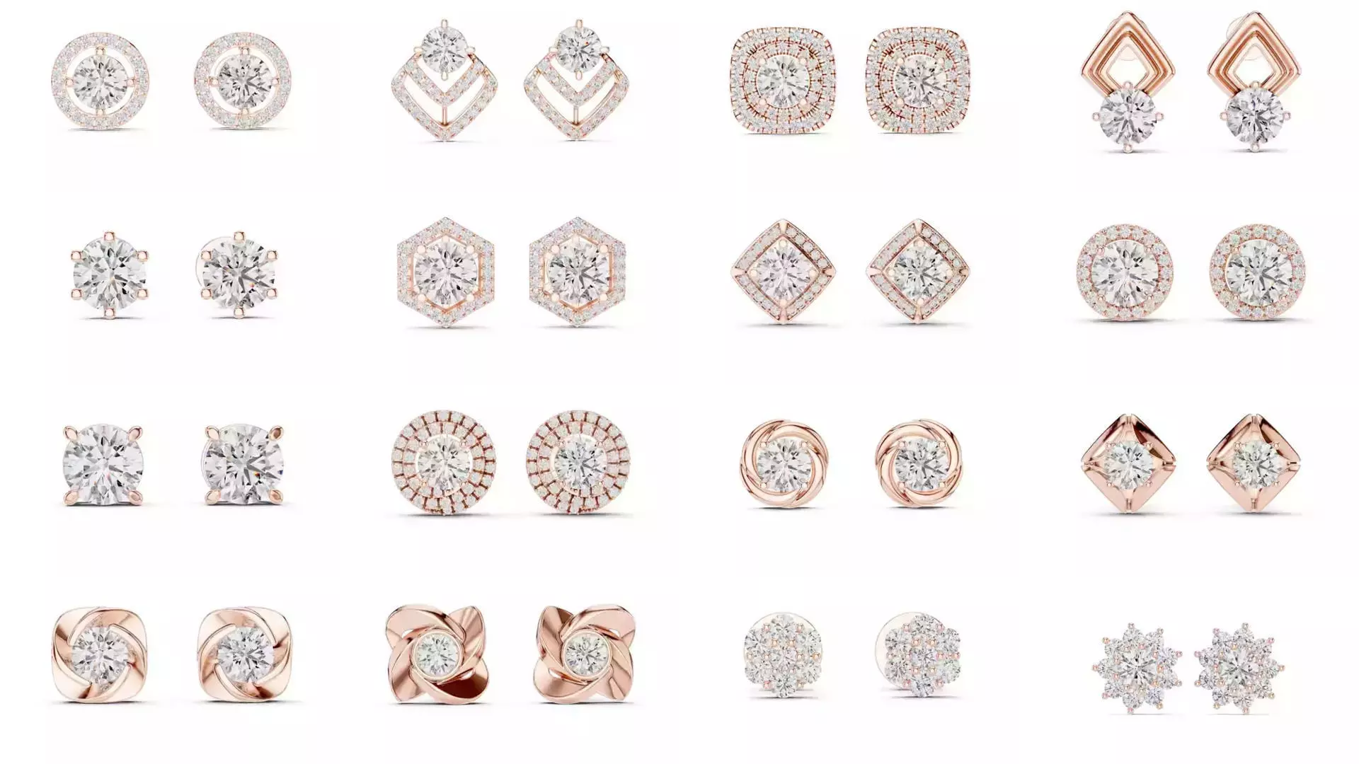 507 Diamond  Woman Earring 3DM STL OBJ FBX 3 Color Render Video 3D Model Collection_2