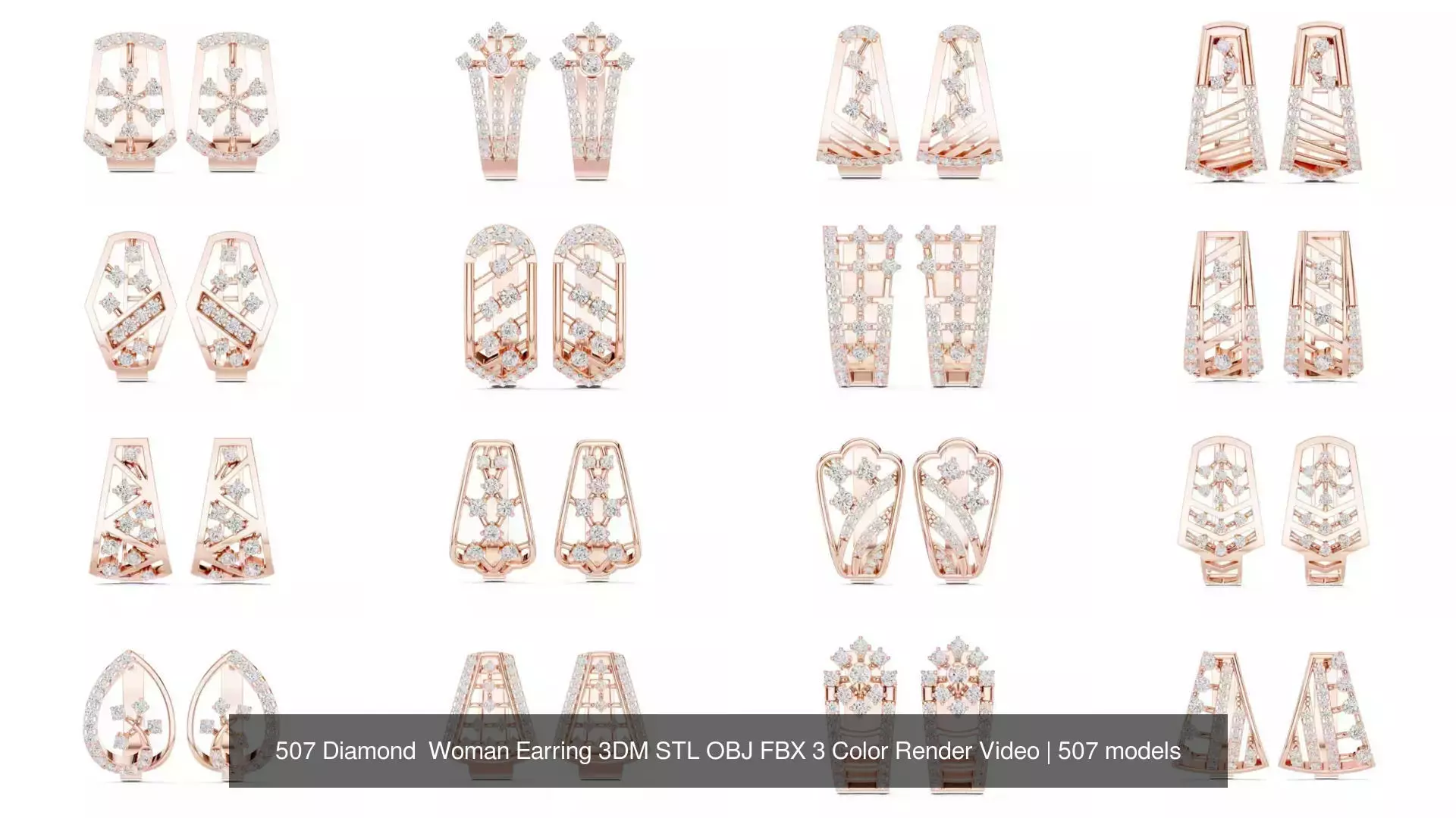 507 Diamond  Woman Earring 3DM STL OBJ FBX 3 Color Render Video 3D Model Collection_34