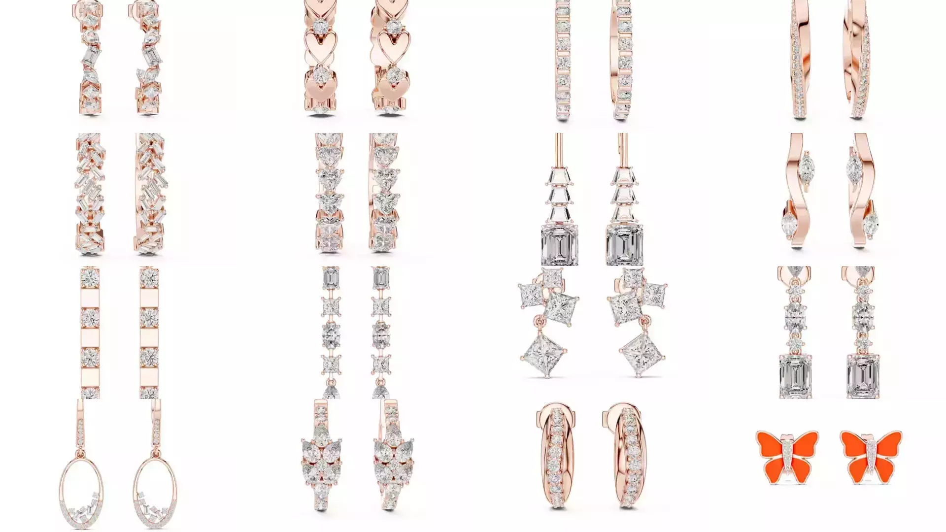 507 Diamond  Woman Earring 3DM STL OBJ FBX 3 Color Render Video 3D Model Collection_36