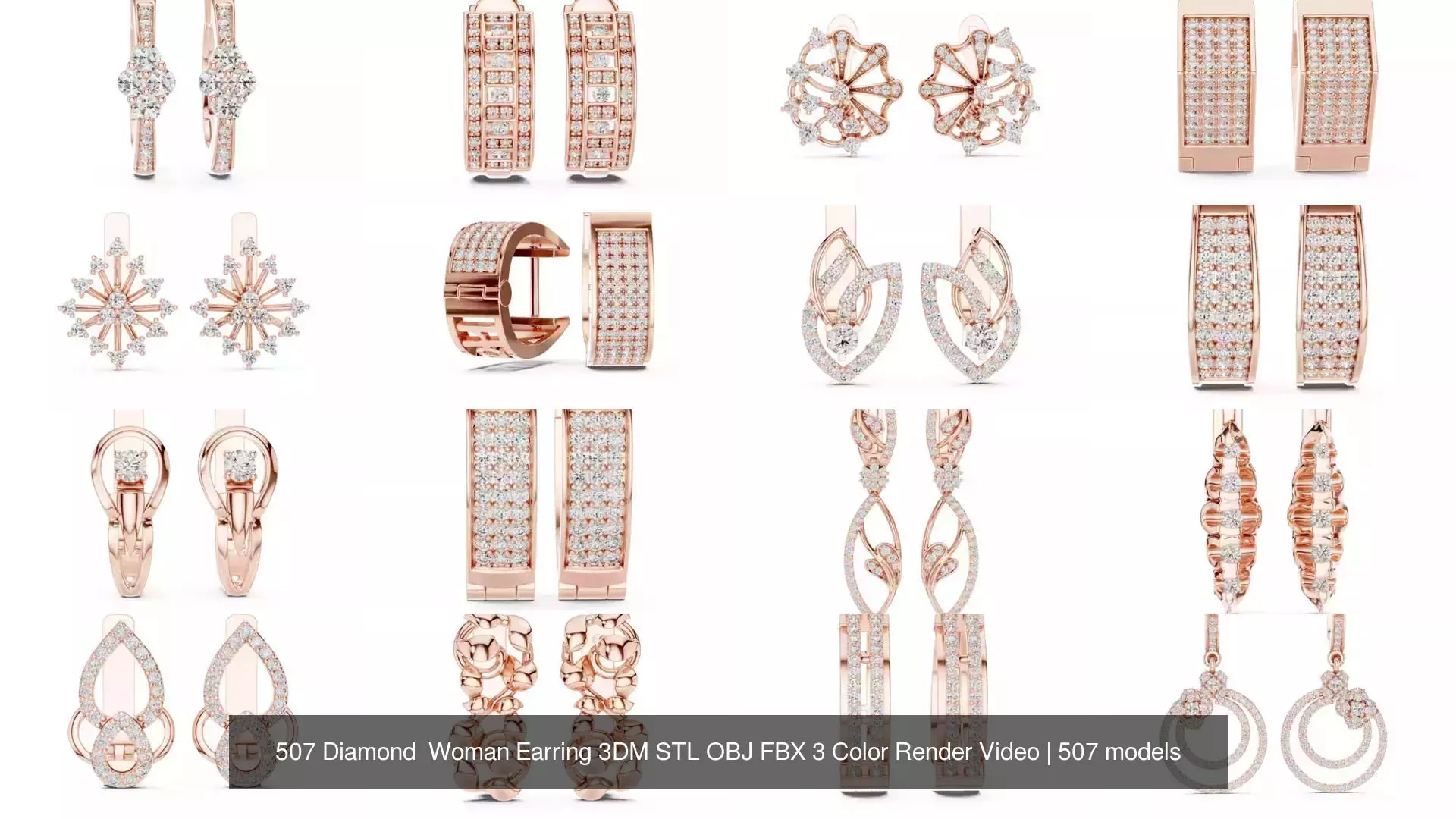 507 Diamond  Woman Earring 3DM STL OBJ FBX 3 Color Render Video 3D Model Collection_1