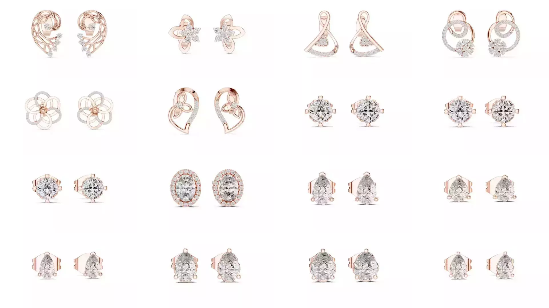 507 Diamond  Woman Earring 3DM STL OBJ FBX 3 Color Render Video 3D Model Collection_4