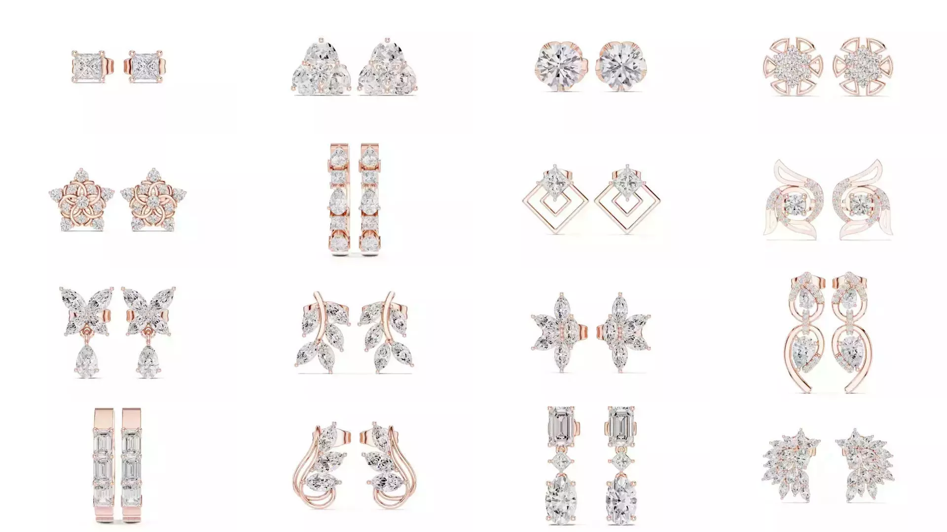 507 Diamond  Woman Earring 3DM STL OBJ FBX 3 Color Render Video 3D Model Collection_30