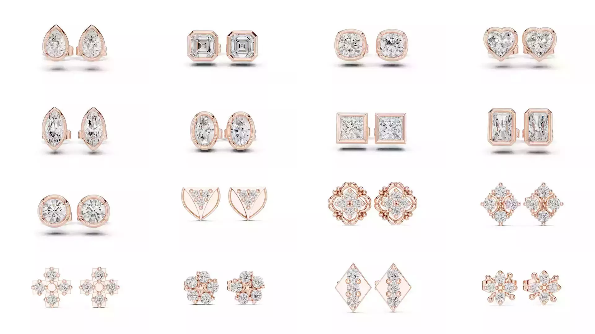 507 Diamond  Woman Earring 3DM STL OBJ FBX 3 Color Render Video 3D Model Collection_71