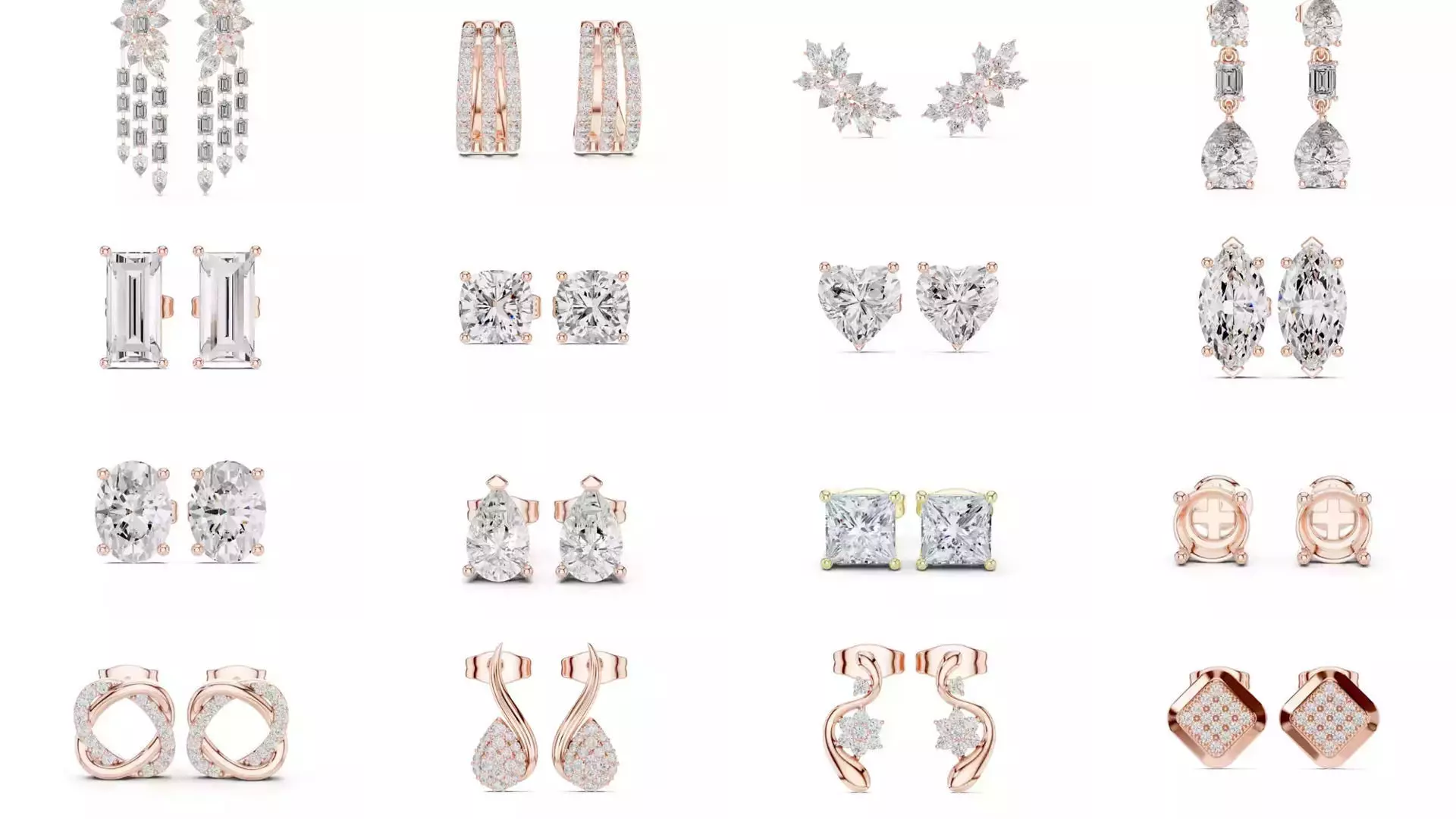 507 Diamond  Woman Earring 3DM STL OBJ FBX 3 Color Render Video 3D Model Collection_16