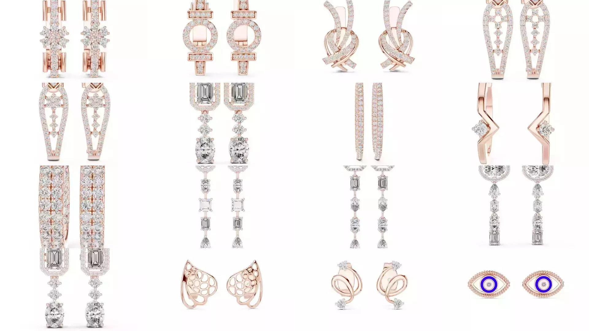 507 Diamond  Woman Earring 3DM STL OBJ FBX 3 Color Render Video 3D Model Collection_33