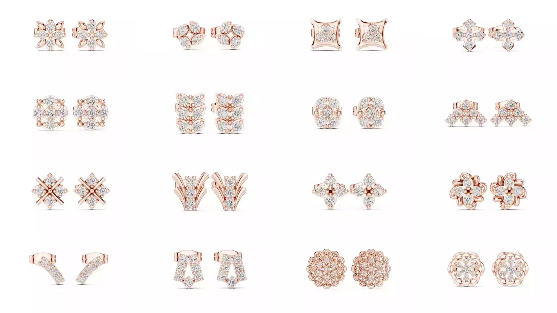 507 Diamond  Woman Earring 3DM STL OBJ FBX 3 Color Render Video 3D Model Collection_74