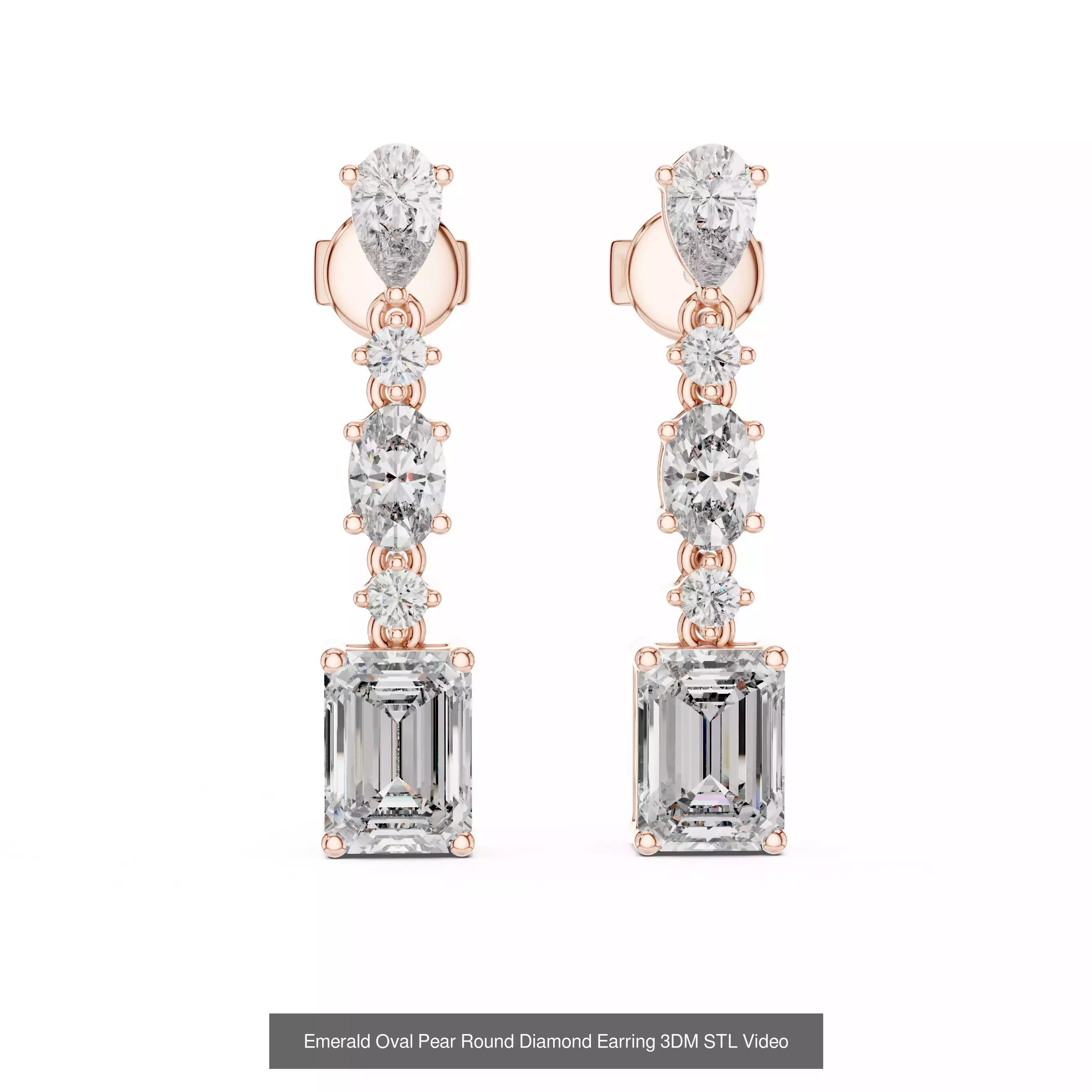 507 Diamond  Woman Earring 3DM STL OBJ FBX 3 Color Render Video 3D Model Collection_170