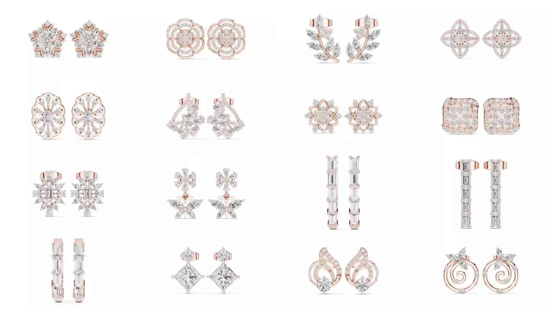 507 Diamond  Woman Earring 3DM STL OBJ FBX 3 Color Render Video 3D Model Collection_10