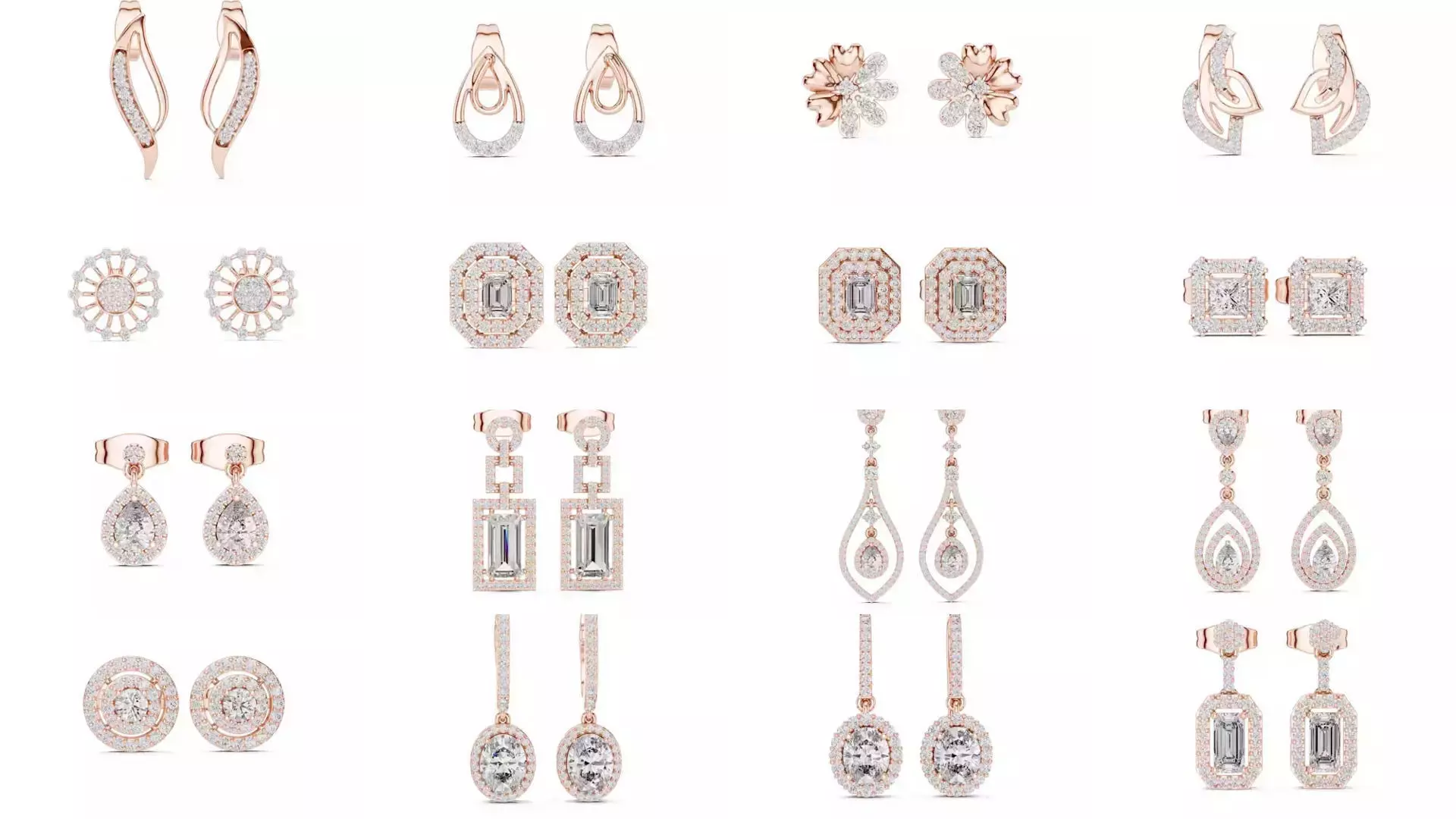 507 Diamond  Woman Earring 3DM STL OBJ FBX 3 Color Render Video 3D Model Collection_45