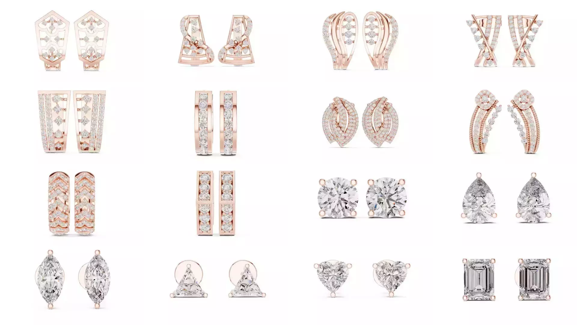 507 Diamond  Woman Earring 3DM STL OBJ FBX 3 Color Render Video 3D Model Collection_24