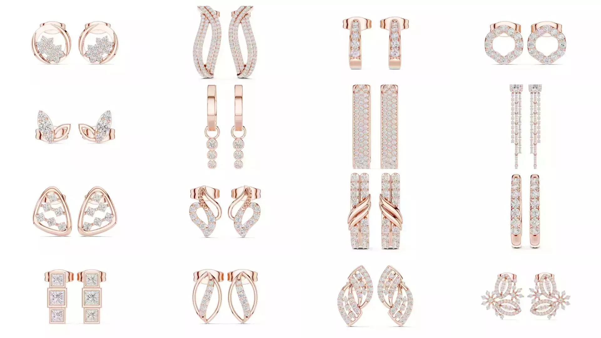 507 Diamond  Woman Earring 3DM STL OBJ FBX 3 Color Render Video 3D Model Collection_18