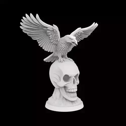 Raven on Skull Gothic Sculpture 3D P