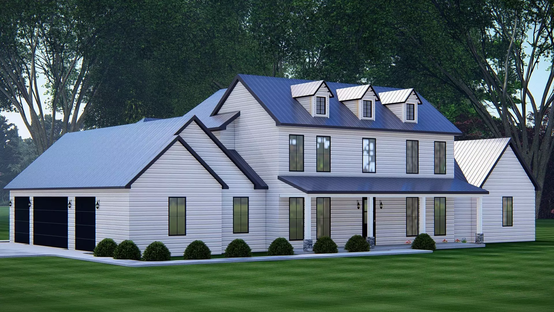 Ranch Farmhouse 3D Model  Classic American Country Home Exterior 3D model_2