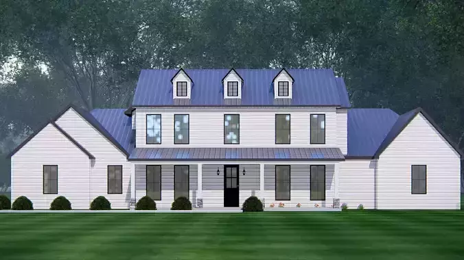Ranch Farmhouse 3D Model  Classic American Country Home Exterior