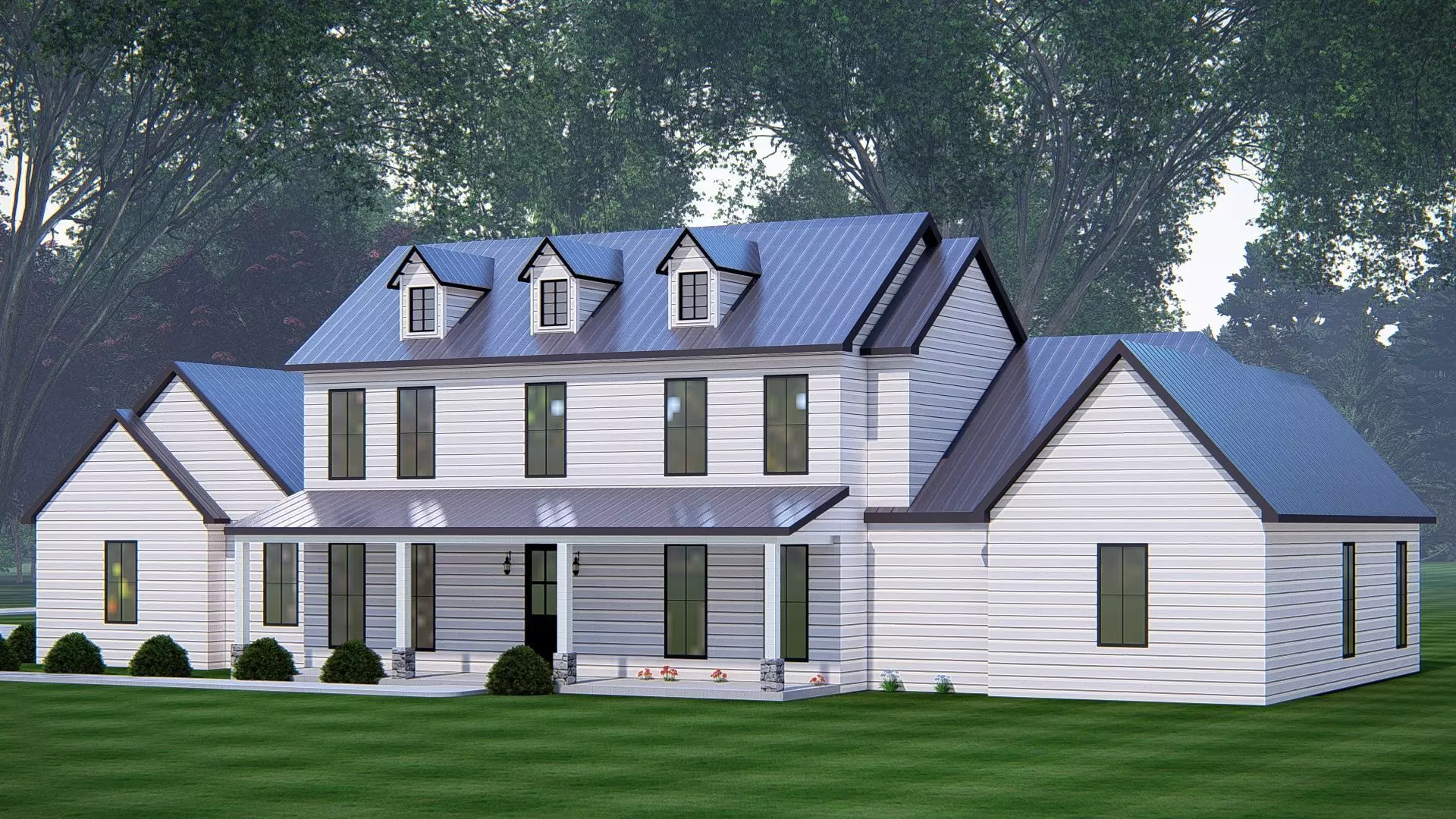 Ranch Farmhouse 3D Model  Classic American Country Home Exterior 3D model_3