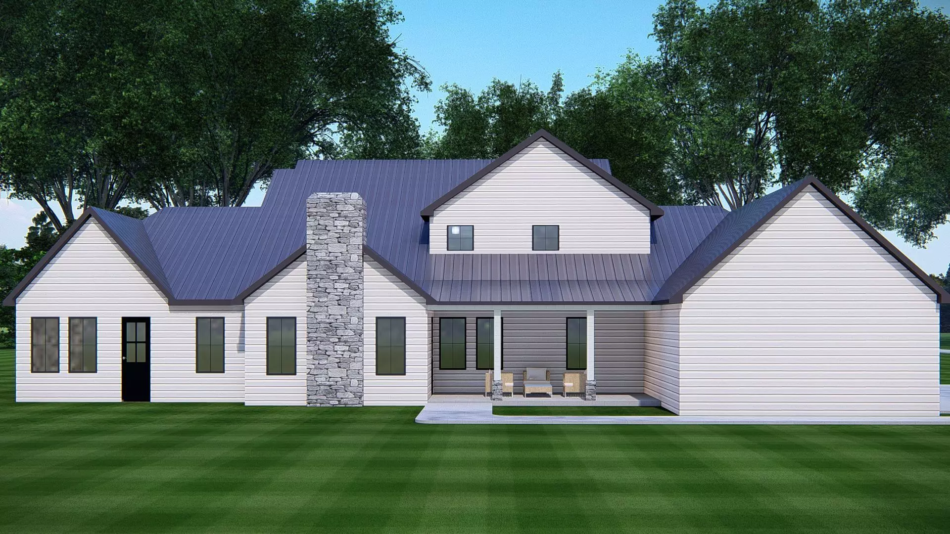 Ranch Farmhouse 3D Model  Classic American Country Home Exterior 3D model_1