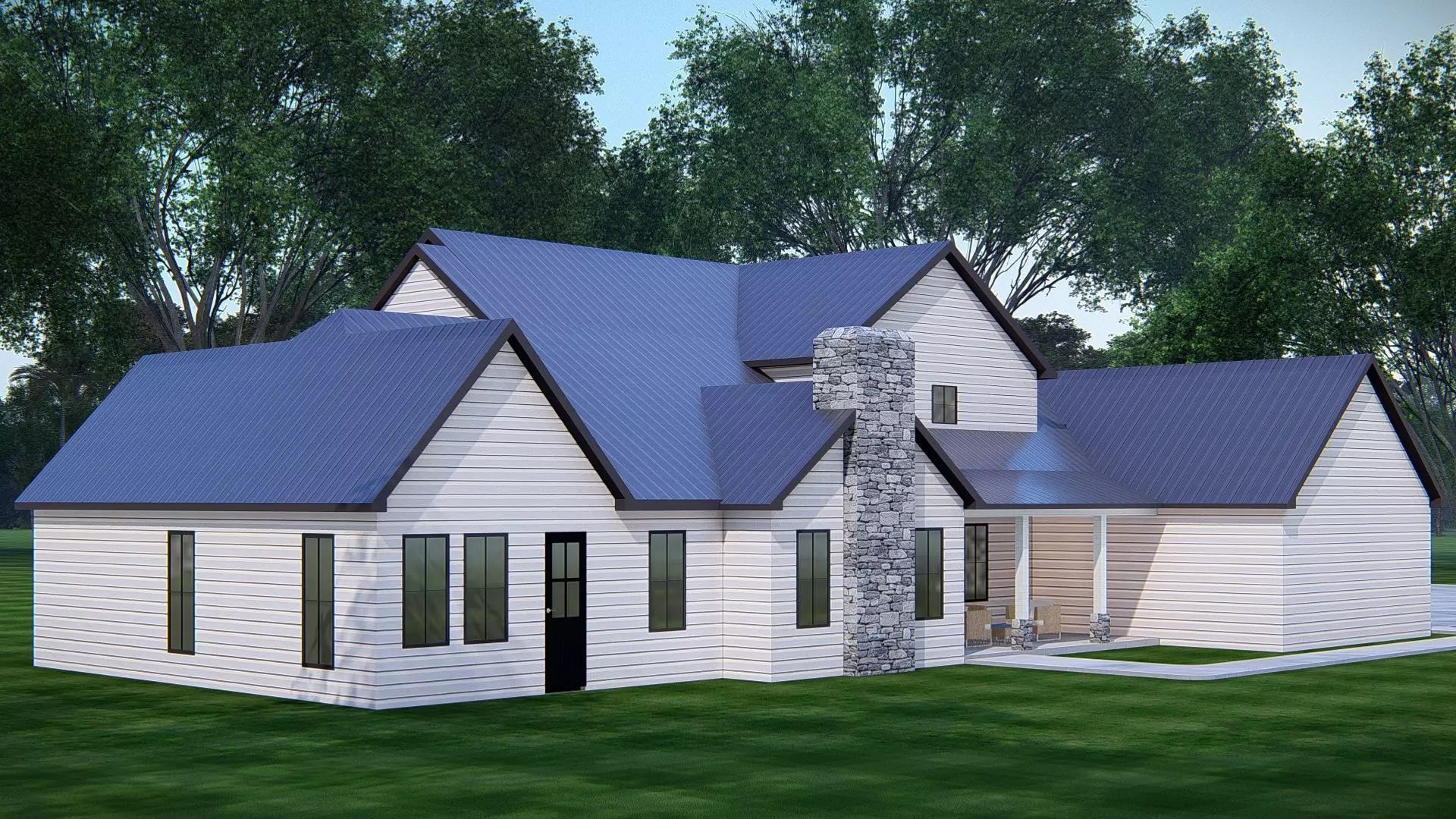 Ranch Farmhouse 3D Model  Classic American Country Home Exterior 3D model_4