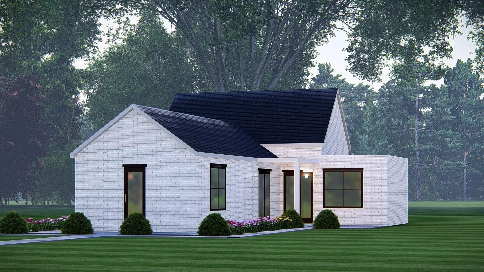 American Exterior House Design Classic Modern Country Home 3D model_0